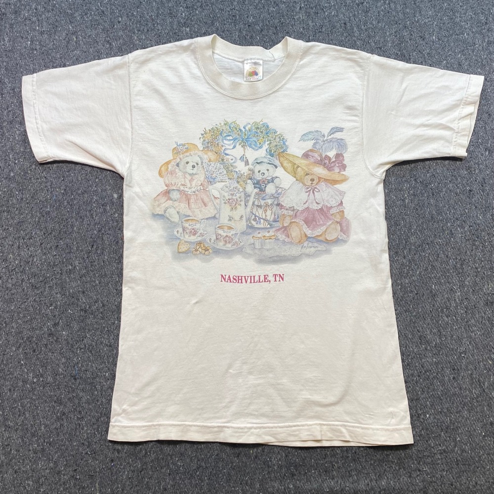 Nashville TN Teddy Bear Tea Party TShirt Sz S Womens Cream Cottagecore Souvenir